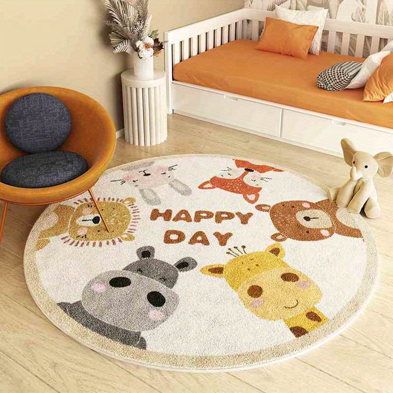 Happy Kids Education - Mutlu Hayvanlar Yuvarlak Halı Flanel Karikatür